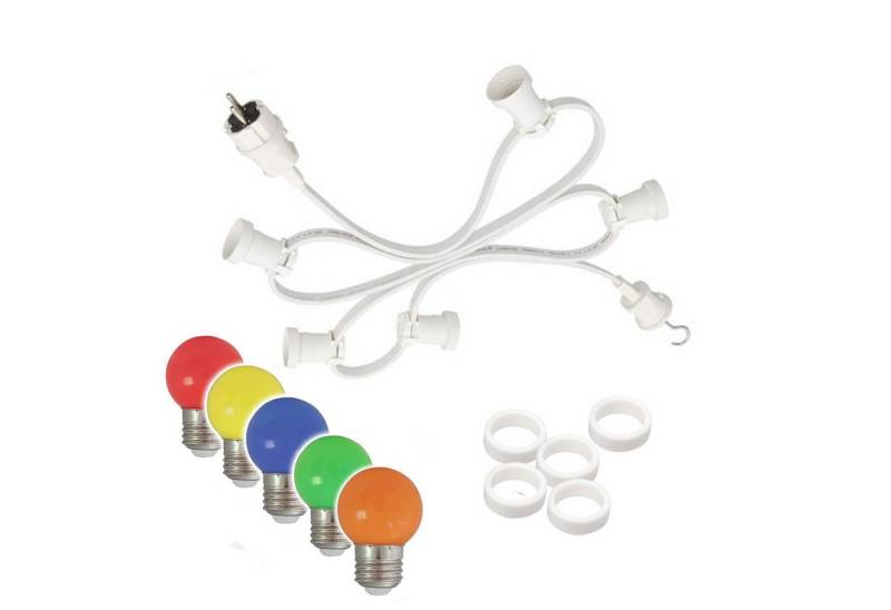 SATISFIRE LED-Lichterkette Illu Party Garten Außenlichterkette 5m weiß 5 bunte LED Kugellampen, 5-flammig SATISFIRE LED-Lichterkette Illu Party Garten Außenlichterkette 5m weiß 5 bunte LED Kugellampen, 5-flammig von SATISFIRE