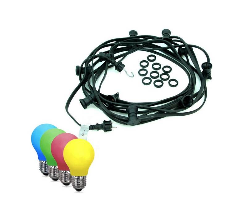 SATISFIRE LED-Lichterkette Illu Party Garten Außenlichterkette 20m schwarz 20 bunte Tropfenlampen, 20-flammig von SATISFIRE