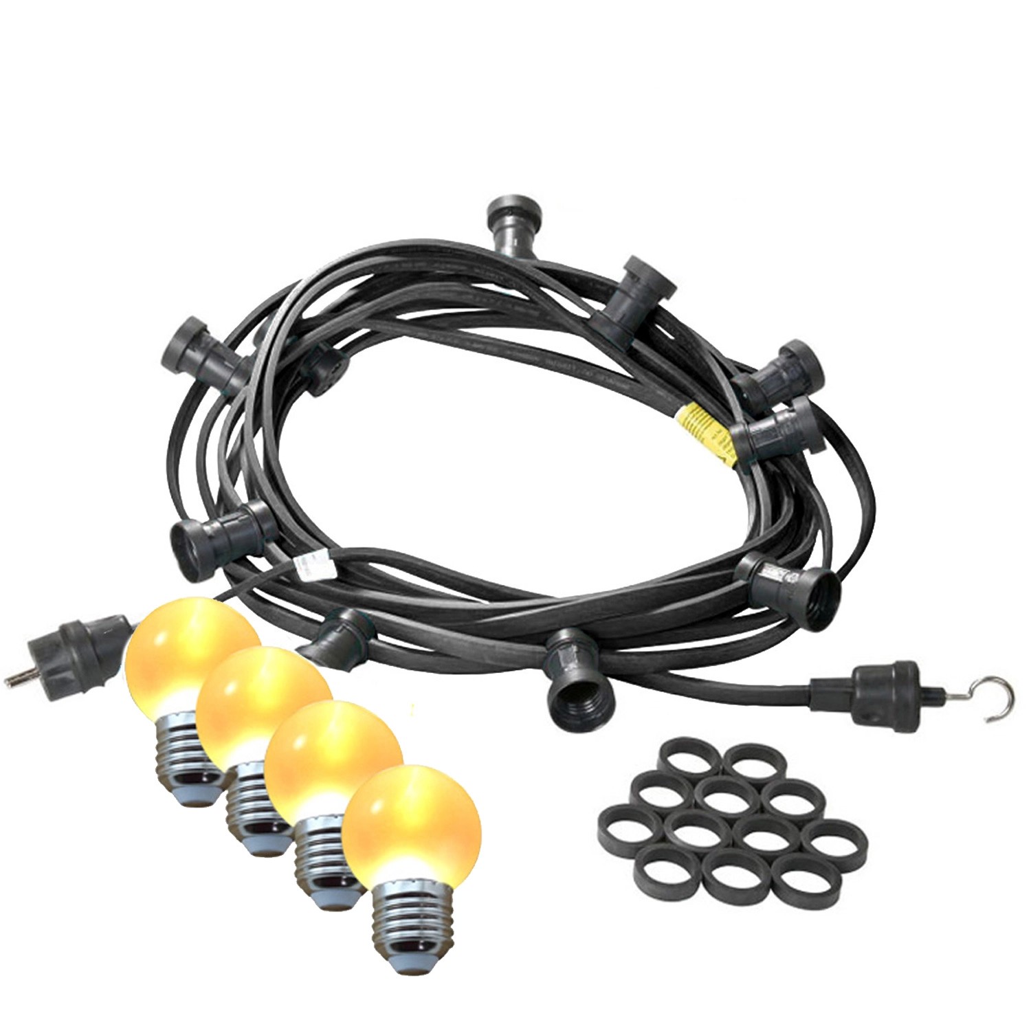 Satisfire Illu- Partylichterkette 20m Schwarz Terrasse Garten 40 Ultra-Warmweiße LED Kugeln von SATISFIRE