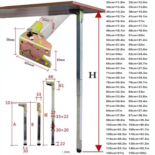 Höhenverstellbare Stützfüße 30-150cm, Edelstahl DIY Möbel Tischfüße, Klappbare Teleskop Bar Tischfüße für Auto Umbau, Bar Theken (Dicke : Silver, Size : 48cm=18.9in) von SATRJT