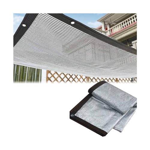 Schattennetz Aluminium 99% mit Ösen Aluminet Schattennetz 2x5m 2x6m 3x3m 3x4m 3x5m Schattiernetz Beschattungstuch für Pflanzen Balkon Terrassendach Pool (Dicke : Silver, Size : 2x4m/6.6x13ft) von SATRJT