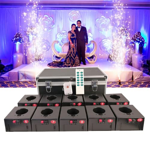 Cold Firework Igniter Machine, Mini Fireworks Base, Wireless Remote Control 10Cues / 12Cues Receiver Wedding Machine Cold Fountain Stage Lighting Effect for Stage Party Wedding, mit Koffer,10Cues von SATSAT