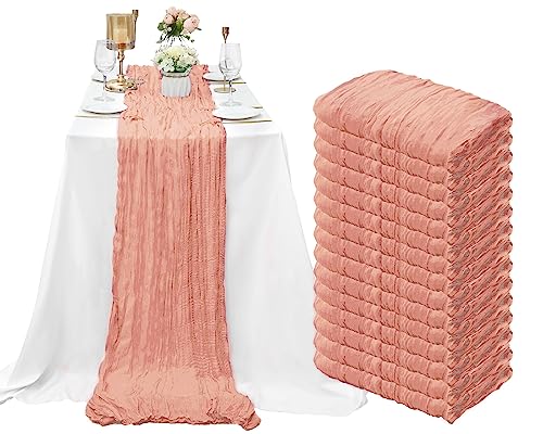 15 Pack Cheesecloth Table Runner 10Ft Gauze Cheese Cloth 35x120 Inch Boho Table Runner Holiday Table Runner Table Cover for Wedding Birthday Party Bridal Shower Reception Table Décor (Peach Coral) von SATULGAU
