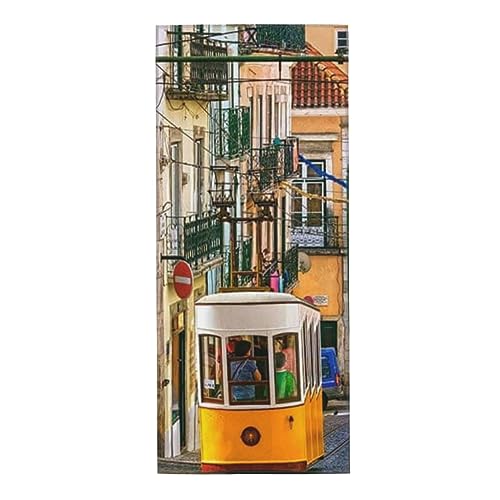 Lissabon-Straßenbahn-Druck, sehr saugfähige Owels, Mikrofaser-Handtücher für Badezimmer, weich, Handtuch für Salon, Haarhandtuch für Spa, Bad, Sport, Reisen (30 x 70 cm) (2 Stück) von SATUSA