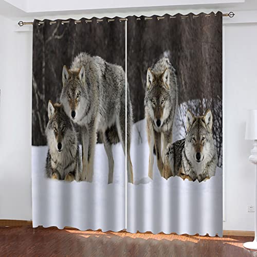 SATUSA Verdunkelungsvorhang Kinderzimmer Junge Mädchen Blickdichter Ösenvorhang 3D Schneetier Wolf Muster Ösenschal 2Er Set 140X160Cm Vorhänge Schlafzimmer Thermo Gardinen Fensterdekoration von SATUSA