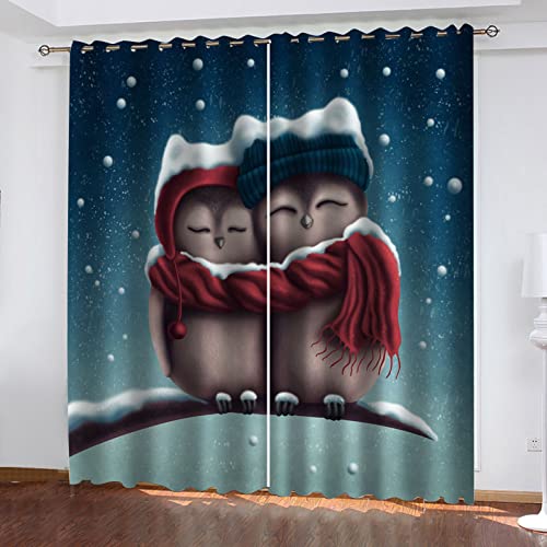 SATUSA Vorhänge Wohnzimmer Blickdicht Gardinen Verdunkelungsvorhang Schlafzimmer Kinderzimmer Thermovorhang Fensterdekoration 3D Schneemann-Cartoon-Weihnachten Muster Ösenschal 2Er Set 200X214Cm von SATUSA