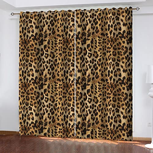 Vorhang Blickdicht Gardinen Kinderzimmer Schlafzimmer Verdunkelungsvorhang Vorhänge Wohnzimmer Thermovorhang Fensterdekoration 3D Gelber Leopard Muster Ösenschal 280X260Cm 2Er Set von SATUSA