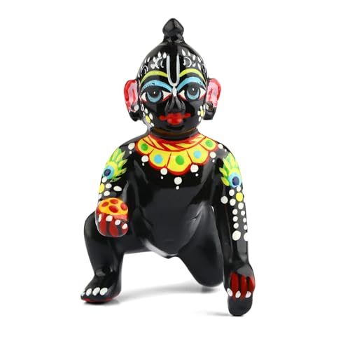 SATVIK - Groß - Größe Nr. 3 l Messing Schwarz Laddu Gopal Idol - Handgefertigte Bal Gopal Statue Messing Krishna Murti für Home Décor, Puja Room & Festive Gifting von SATVIK STORE