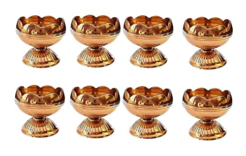 SATVIK 8-teiliges Set aus reinen Messing-Lampen, Diwali Puja Jyoti Diya Indische Pooja Öllampe Dia Deepawali Diya / Öllampe / Kerzenhalter / Diwali Dekoration, indische Geschenkartikel von SATVIK