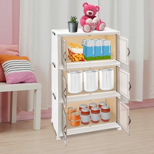 3Pcs Faltbare Lagerschränke Aufbewahrungsbox Organizer mit 4 Türen und Rädern stapelbare Klappbare Aufbewahrungsbehälter mit Deckel Sicherheitsschlösser für Kleidung Spielzeug Schuhe von SAUADY