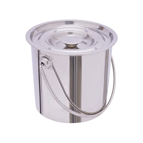 Edelstahl Eimer Küchen-Kompostbehälter Kücheneimer Futtereimer Eiswürfeleimer Wassereimer mit Deckel und Henkel Eiswürfelbehälter Milcheimer 6L mit Edelstahl Deckel von SAUADY