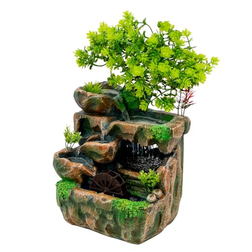 Gartenbrunnen Zimmerbrunnen Stein Cascades LED Beleuchtung Tisch Springbrunnen Wasserbrunnen Tischdeko Tischlampe 18 * 15 * 30CM von SAUADY