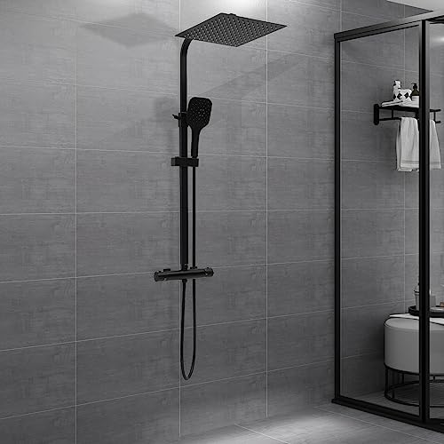 Handbrause mit 3-Strahlarten Duschsystem mit Thermostat Duschset Schwarz Top Dusche Größe (L*W): 30 * 30cm von SAUADY