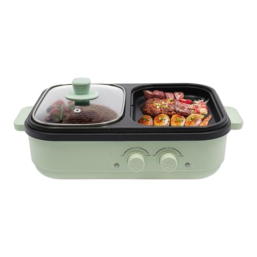 Mehrzweck-Kochtopf Elektrischer Kochtopf mit Grillbereich 2-in-1-Elektro-Kochtopf für heiße Töpfe in Haushalten 34 * 22 * 13cm Grün von SAUADY