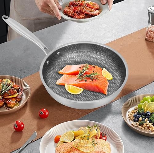 SAUADY Bratpfanne Edelstahl Wabenstruktur Induktion Pfanne Anti Haft Kratzfest Ø28cm kann auf Gasherden Induktionsherden Keramikherden 28 * 5.7cm von SAUADY