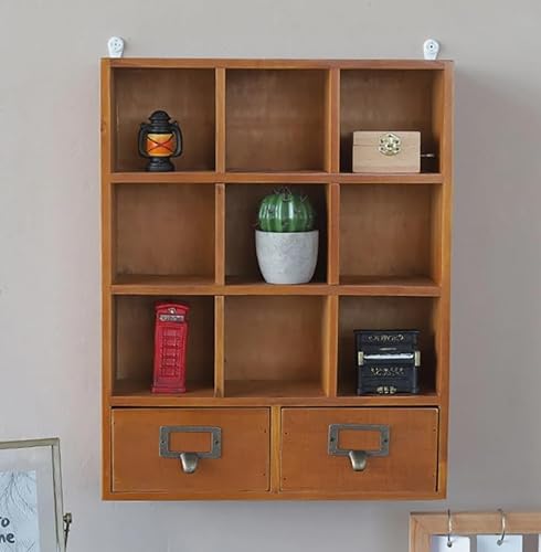 SAUADY Holzdisplay-Organizer Holzregal mit 2 Schubladen Holzschrank im Vintage-Stil kann im Wohnzimmer Arbeitszimmer Braun 33.3 * 10 * 42.5cm von SAUADY