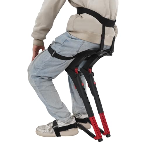 Tragbarer Stuhl mit unsichtbaren Sitzen Outdoor Angelhocker Tragbarer Ergonomiesitz für Beine Höhenverstellbar 47-65cm Bis 150kg Tragkraft Leichtgewicht 1.7kg Schwarz Rot von SAUADY
