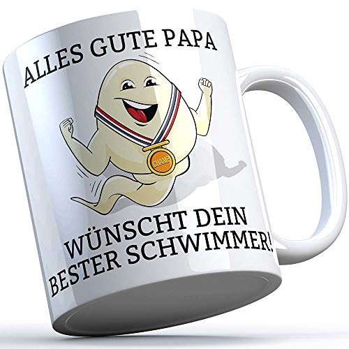 Alles Gute Papa wünscht dir dein bester Schwimmer Lustige Tasse (Weiß) Geschenkidee für Väter Vatertag Spermium Tasse Champion Champ von SAUFCOUNTER MARK YOUR DRINKS