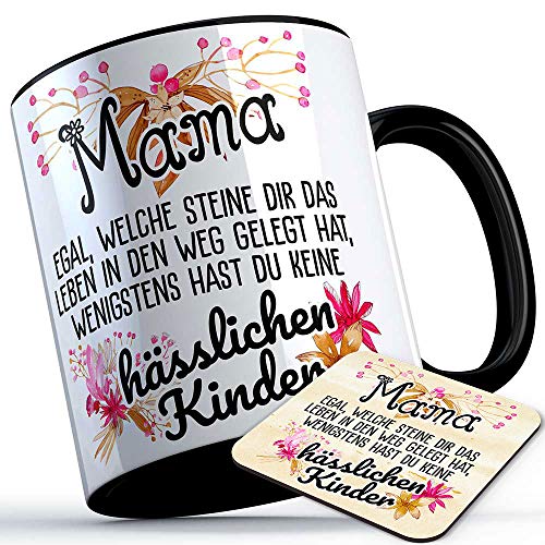 Mama egal welche Steine dir das Leben in den Weg gelegt hat... Tasse lustige Geschenkidee für Muttertag Geburtstag Mutter Mami Mama (5 Farben), Farbe: Schwarzer Henkel von SAUFCOUNTER MARK YOUR DRINKS