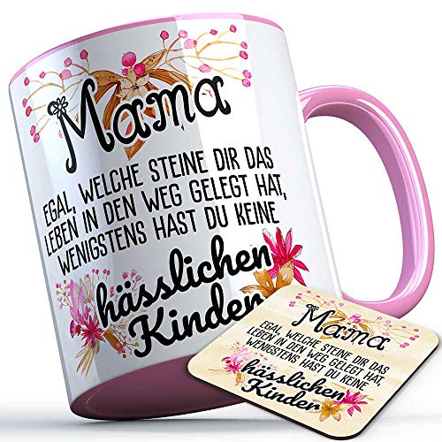 Mama egal welche Steine dir das Leben in den Weg gelegt hat... Tasse lustige Geschenkidee für Muttertag Geburtstag Mutter Mami Mama (Weiß/Rosa) von SAUFCOUNTER MARK YOUR DRINKS
