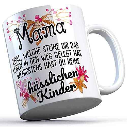 Mama egal welche Steine dir das Leben in den Weg gelegt hat... Tasse lustige Sprüchetasse Geschenkidee Muttertag Geburtstag Mutter Mami Mama (5 Farben), Farbe: Weißer Henkel von SAUFCOUNTER MARK YOUR DRINKS