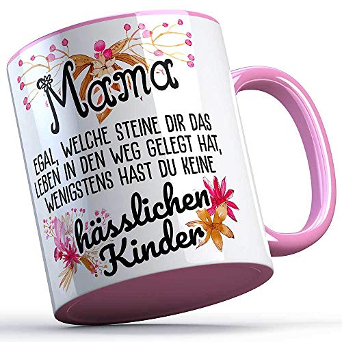 Mama egal welche Steine dir das Leben in den Weg gelegt hat... Tasse lustige Sprüchetasse Geschenkidee Muttertag Geburtstag Mutter Mami Mama (Weiß/Rosa) von SAUFCOUNTER MARK YOUR DRINKS