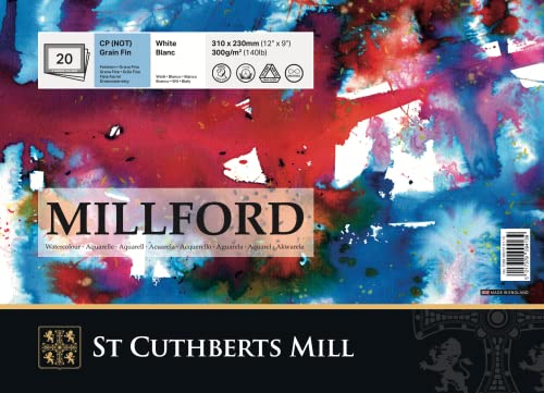 Millford Papierblock für Aquarell, hart, 22,9 x 30,5 cm, 20 Blatt, 300 g/m², keine Oberfläche, säurefrei von SAUNDERS WATER FORD SERIES