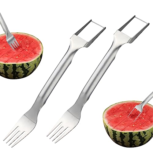 2 Stk Wassermelonen Schneider Gabel, Edelstahl Wassermelonenschneider Sommer 2-in-1 Wassermelonenschneider Obstschneidegabel Werkzeug von SAVITA