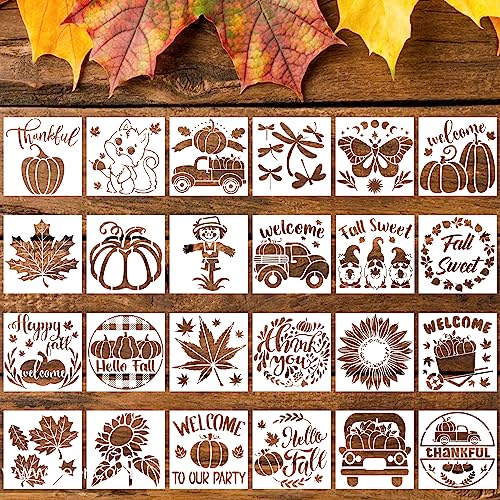 24st Herbst Schablone, 7,6x7,6cm Klein Schablonen zum Malen Wiederverwendbar Schablonen für Holz für Thanksgiving DIY Bastelarbeiten Auf Holz Leinwand Stoff Wanddekoration Heimdekoration von SAVITA