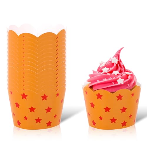 24stk Cupcake-Förmchen mit Anime-Motiv, Cupcake-Halter mit Gelbem und Rotem Sternendruck Cupcake-Liner-Verpackung für Party-Dekorationen zum Thema Geburtstag von Mädchen und Jungen von SAVITA