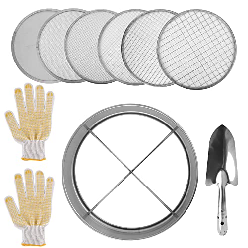 Bodensieb Garten, Edelstahlrahmen 20cm Gartensieb 6 Stück Austauschbare Maschenfilter Bodensieb Set mit Rahmensieben Spachtel und Handschuhen von SAVITA