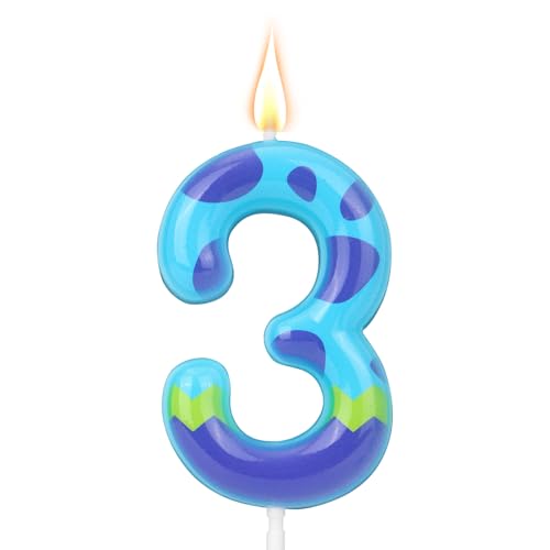 Geburtstagskerzen Zahlen, Cartoon-Motiv Alles Gute zum Geburtstag Blau-Violette Alles Gute zum Jahrestag Kuchendekorationen für Jungen und Mädchen Party Dekorationszubehör (Zahl 3) von SAVITA