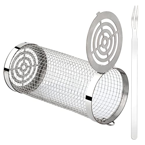 Grillrost Aus Edelstahl Rund, Rollend Grillrost Aus Edelstahl Rund Grillnetz Rund für Outdoor Grillen Camping Gemüse Pommes Frites Fisch (Splitter) von SAVITA