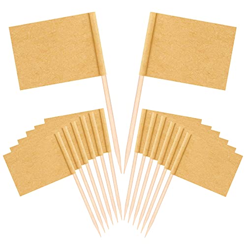 SAVITA 100pcs Zahnstocher Flaggen Leer, Brown Mini Handwerk Zahnstocher Flaggen für Partyessen, Cupcake-Dekoration, Käseetikett,Obstsalat von SAVITA