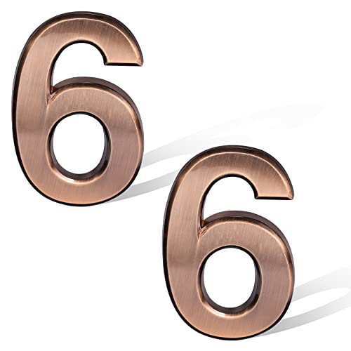 SAVITA 2 Stück 7cm Bronze Postfachnummern Hausnummern, Selbstklebende Adressnummernaufkleber Türnummernschild für Haus Apartments Hotels Autos (Nummer 6) von SAVITA