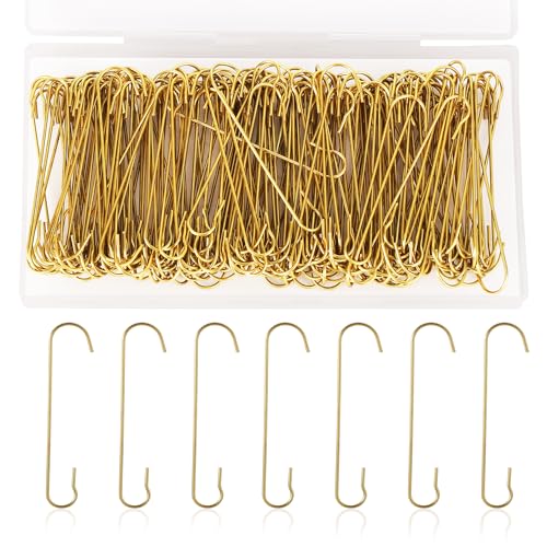 SAVITA 200 Stück Weihnachtsschmuck Haken, 6 x 1,3cm C-Förmige Weihnachtsbaumschmuck Haken mit Aufbewahrungsbox Biegbare Metallhaken für Weihnachtsdekoration (Gold) von SAVITA