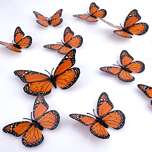 SAVITA 24 Stück Schmetterlings Dekoration, Künstliches Leichtgewicht Schmetterling Wanddekoration Schön 3D Monarch Schmetterling Wandaufkleber für Wandtür, Kühlschrank für Party-Geburtstagsfeiern von SAVITA