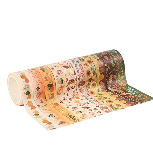 SAVITA Herbst Washi Klebeband Set, 10 Rollen Blätter Blumen Washi Klebebänder Vintage Washi Klebebandrollen Herbst Dekorative Abdeckbänder für Heimwerker Scrapbooking Geschenkverpackung von SAVITA