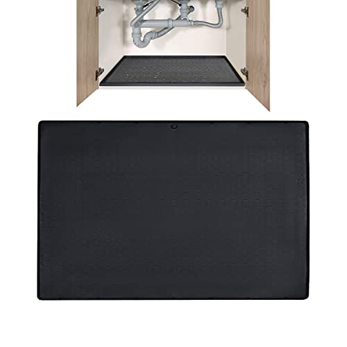Savita Unter der Waschbeckenmatte 86x56cm Silikon Under Sink Liner Mat mit Ablaufloch Küchenschrank Matten Wasserdicht Regaleinlage für Küche Badezimmer Waschbecken (Schwarz) von SAVITA