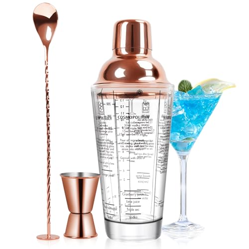 SAVORLIVING 14oz Glas Cocktail Shaker Set, Margarita Mixer Shaker mit eingebautem Sieb und Messbecher & Mischlöffel Set, Professionelles Barwerkzeug-Set für Barkeeper und Anfänger (Rose-Kupfer, 3PCS) SAVORLIVING 14oz Glas Cocktail Shaker Set, Margarita Mixer Shaker mit eingebautem Sieb und Messbecher & Mischlöffel Set, Professionelles Barwerkzeug-Set für Barkeeper und Anfänger (Rose-Kupfer, 3PCS) von SAVORLIVING