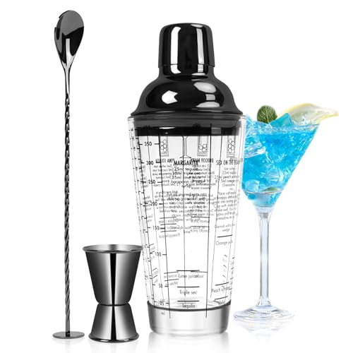 SAVORLIVING 14oz Glas Cocktail Shaker Set, Margarita Mixer Shaker mit eingebautem Sieb und Messbecher & Mischlöffel Set, Professionelles Barwerkzeug-Set für Barkeeper und Anfänger (Schwarz, 3PCS) SAVORLIVING 14oz Glas Cocktail Shaker Set, Margarita Mixer Shaker mit eingebautem Sieb und Messbecher & Mischlöffel Set, Professionelles Barwerkzeug-Set für Barkeeper und Anfänger (Schwarz, 3PCS) von SAVORLIVING