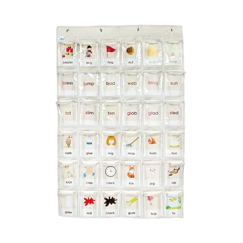 SAVORLIVING 15 transparente Fächer für den Klassenraum, Handy- und Taschenrechnerhalter mit Haken, Hängetasche für Wand- und Türtaschenrechner, robuste Aufbewahrungstasche aus Oxford-Gewebe, weiß von SAVORLIVING