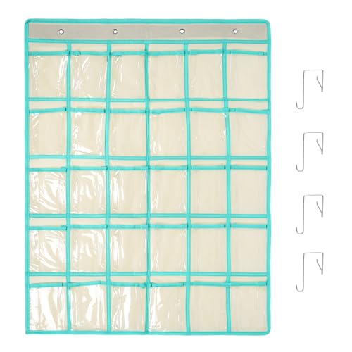 SAVORLIVING 30 klare Taschen Aufbewahrungstasche Für Klassenzimmer,Handygarage Schule,Handy Aufbewahrungsbox,Handy Organizer Klassenzimmer,Für Handys Und Taschenrechner,mit Haken (Beige) von SAVORLIVING