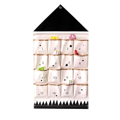 SAVORLIVING Weihnachts-Adventskalender mit 16 Taschen, wiederverwendbarer Aufbewahrungstasche für den Countdown-Kalender, Stoffkalender zum Aufhängen für die Weihnachtsdekoration zu Hause (Schwarz) von SAVORLIVING
