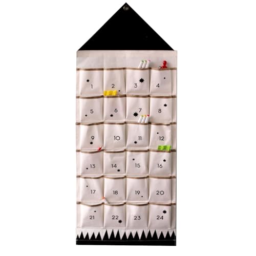 SAVORLIVING Weihnachts-Adventskalender mit 24 Taschen, wiederverwendbarer Aufbewahrungstasche für den Countdown-Kalender, Stoffkalender zum Aufhängen für die Weihnachtsdekoration zu Hause (Schwarz) von SAVORLIVING