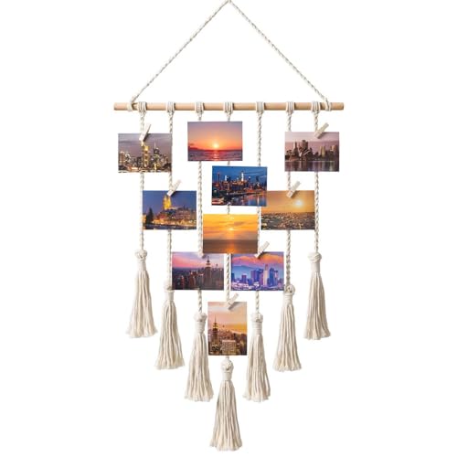 100x40 cm Foto Hängendes Makramee Wandbehang, Boho Deko Makramee Wandbehang Foto Hängendes, Fotowand Bilderrahmen Collage mit Klämmerchen und Haken, für Wohnkultur, Schlafzimmer, Hochzeitsfeier von SAVOSWEET