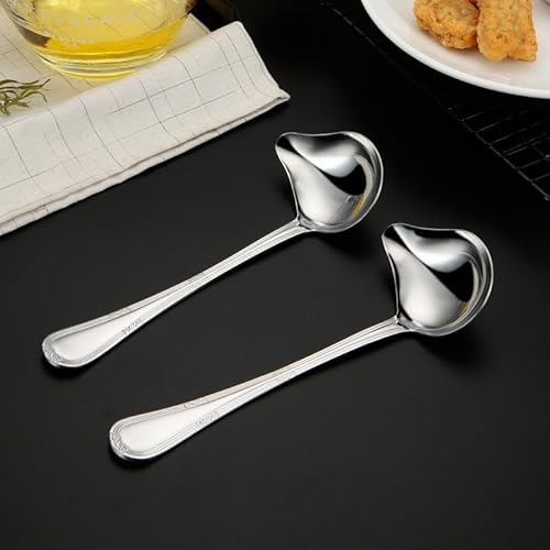 2 Stück Edelstahl Saucenlöffel, Saucenkelle mit Ausgießer aus Edelstahl, Saucenkelle Länge 20cm, Spiegelglänzend Silber Soßenkelle, Schöpfkelle mit Ausgießer für Suppensoßen Bratensoßen Dressings von SAVOSWEET