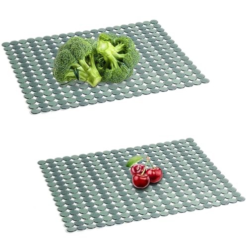 2er-Set Dekorative Spülbeckenmatte, 30 x 40 cm Abtropfmatte aus PVC, Zuschneidbare Spülbecken Schutzmatte, PVC Spülbeckenmatte zum Zuschneiden, Sink Mat für Spüle zum Spülbeckenschutz (Grün) von SAVOSWEET