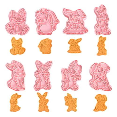 8 Ausstechförmchen Ostern, Ausstecher Hase, Ausstecher Ostern Set, Ausstecher Osterplätzchen, Ausstechform für Kinder, 3D-Ausstechformen, mit Stößel von SAVOSWEET