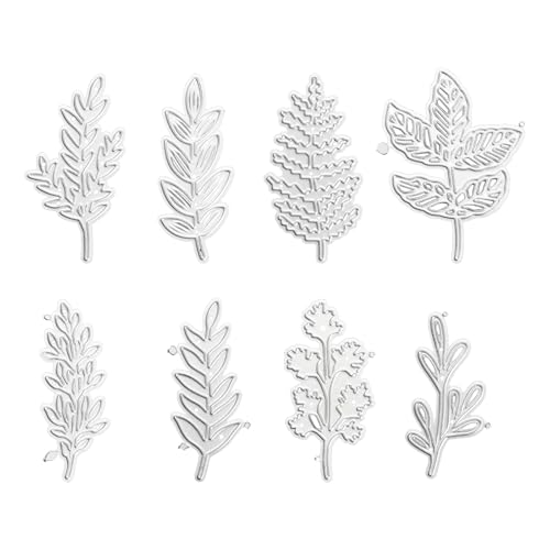8er Set Blatt-Stanzschablonen aus Carbonstahl - Präzisions-Stanzformen für Scrapbooking, Kartenbasteln und DIY-Projekte (10x9,6cm, Silber) von SAVOSWEET